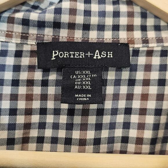 Porter + Ash Men's Gingham Brown Gray Cream Button-down Dress Shirt Size XXL - Picture 10 of 11